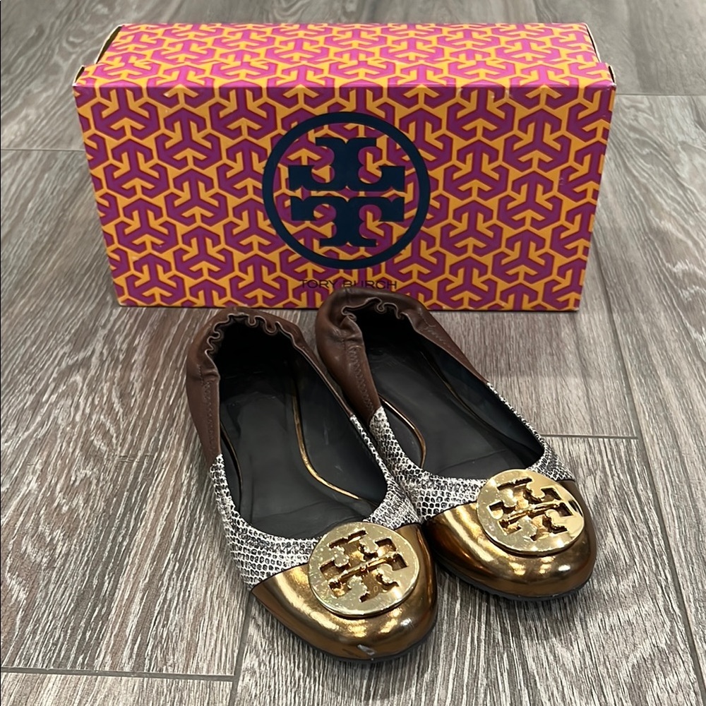 Tory Burch Gold and Brown Women's Flats